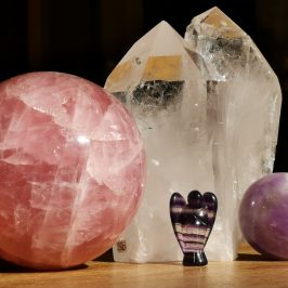 Rosenquarz, Bergkristall, Fluorit